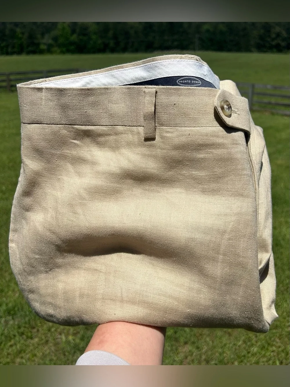 Pronto Uomo Mens 100% Linen Dress Pants Size 40 Beige Beach Wedding Formal Event